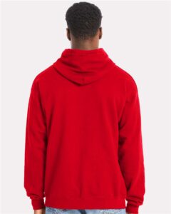 Hanes RS170 Unisex Perfect Sweats Hooded Sweatshirt – Athletic Red (on model back)