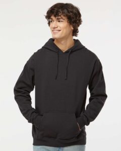 Hanes RS170 Unisex Perfect Sweats Hooded Sweatshirt – Black (on model)