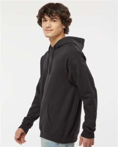 Hanes RS170 Unisex Perfect Sweats Hooded Sweatshirt – Black (on model side)