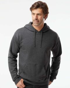 Hanes RS170 Unisex Perfect Sweats Hooded Sweatshirt – Charcoal Heather (on model)