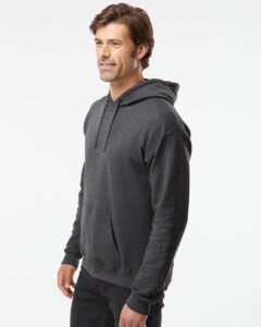 Hanes RS170 Unisex Perfect Sweats Hooded Sweatshirt – Charcoal Heather (on model side)