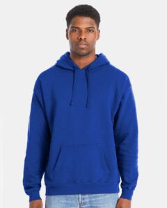 Hanes RS170 Unisex Perfect Sweats Hooded Sweatshirt – Deep Royal (on model)
