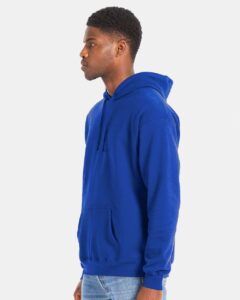 Hanes RS170 Unisex Perfect Sweats Hooded Sweatshirt – Deep Royal (on model side)