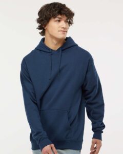 Hanes RS170 Unisex Perfect Sweats Hooded Sweatshirt – Navy (on model)