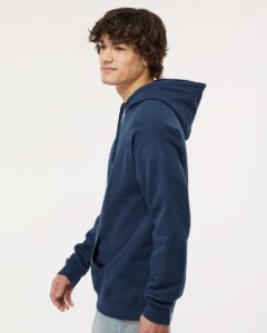 Hanes RS170 Unisex Perfect Sweats Hooded Sweatshirt – Navy (on model side)