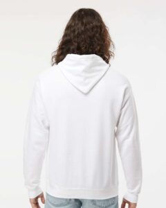 Hanes RS170 Unisex Perfect Sweats Hooded Sweatshirt – White (on model back)