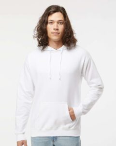 Hanes RS170 Unisex Perfect Sweats Hooded Sweatshirt – White (on model)