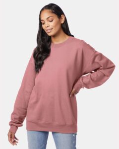 Hanes F260 Unisex Ultimate Cotton® Crewneck Sweatshirt – Mauve (on model)