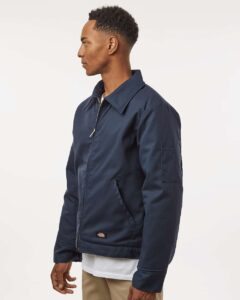 Dickies TJ55 Unisex Insulated Industrial Eisenhower Jacket – Dark Navy (on model side)