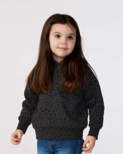 Rabbit Skins 3326 Toddler Pullover Fleece Hoodie – Black Leopard (on model)