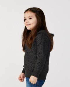 Rabbit Skins 3326 Toddler Pullover Fleece Hoodie – Black Leopard (on model side)