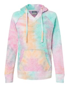 MV Sport W1162 Women’s Courtney Burnout V-Notch Hooded Sweatshirt – Rainbow Sorbet