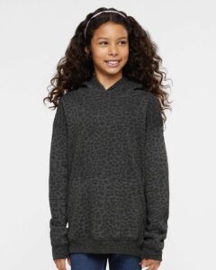 LAT 2296 Youth Hoodie Sweatshirt – Black Leopard (on model)