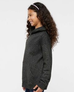 LAT 2296 Youth Hoodie Sweatshirt – Black Leopard (on model side)