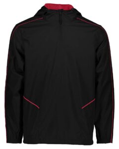 Holloway 229016 Men’s Wizard Quarter-Zip Hooded Pullover – Black/ Scarlet