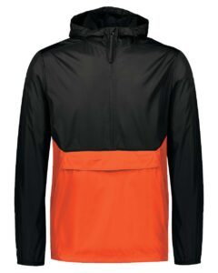 Holloway 229534 Men’s Packable Quarter-Zip Jacket – Black/ Orange