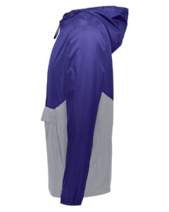 Holloway 229534 Men’s Packable Quarter-Zip Jacket – Purple/ Athletic Grey (side)