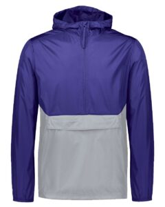 Holloway 229534 Men’s Packable Quarter-Zip Jacket – Purple/ Athletic Grey