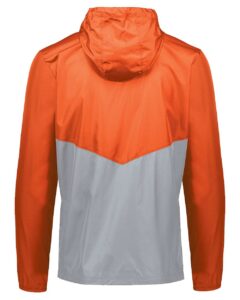 Holloway 229534 Men’s Packable Quarter-Zip Jacket – Orange/ Athletic Grey (back)
