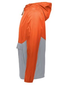 Holloway 229534 Men’s Packable Quarter-Zip Jacket – Orange/ Athletic Grey (side)