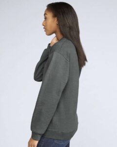 Gildan SF000 Unisex Softstyle® Midweight Crewneck Sweatshirt – Charcoal (on model side)