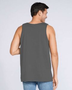 Gildan 64200 Unisex Softstyle® Tank Top – Charcoal (on model back)