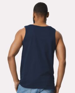 Gildan 64200 Unisex Softstyle® Tank Top – Navy (on model back)