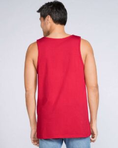 Gildan 64200 Unisex Softstyle® Tank Top – Red (on model back)