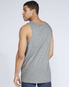 Gildan 64200 Unisex Softstyle® Tank Top – Sport Grey (on model back)