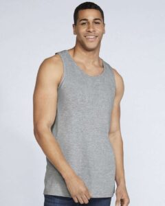 Gildan 64200 Unisex Softstyle® Tank Top – Sport Grey (on model)