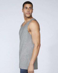 Gildan 64200 Unisex Softstyle® Tank Top – Sport Grey (on model side)