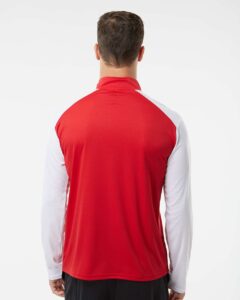 Badger 4231 Men’s Breakout Quarter-Zip Pullover – Red/ White (on model back)