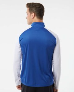 Badger 4231 Men’s Breakout Quarter-Zip Pullover – Royal/ White (on model back)