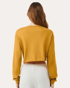 BELLA + CANVAS 6501 Women’s FWD Fashion Crop Long Sleeve Tee – Mustard (on model back)