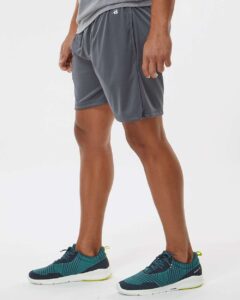 Badger 4146 Men’s B-Core 5″ Pocketed Shorts – Graphite (on model side)
